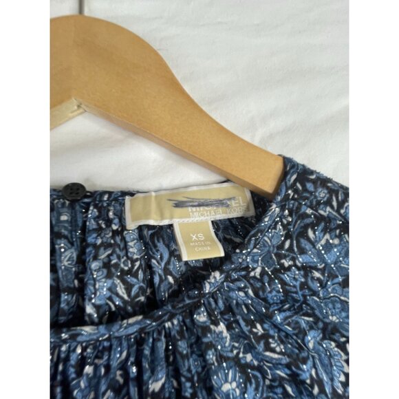 Michael Kors Floral Print Ruffle Trim Long Sleeve Shirt size XS‎ Blue - Picture 2 of 7